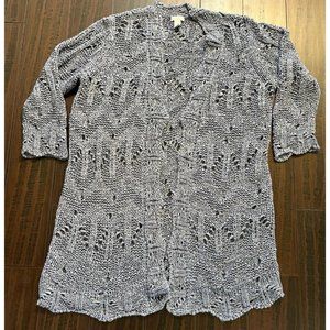 Chicos Cardigan Womens Size 2 Large Blue Gray Open Knit Open Front Sweater Boho